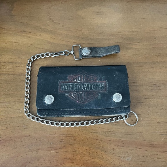 Vintage Genuine Harley Davidson Leather Wallet With Chain - Picture 1 of 11